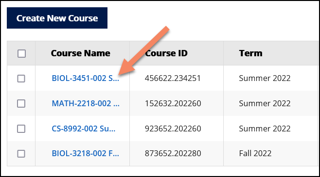 Click the Name of the Course