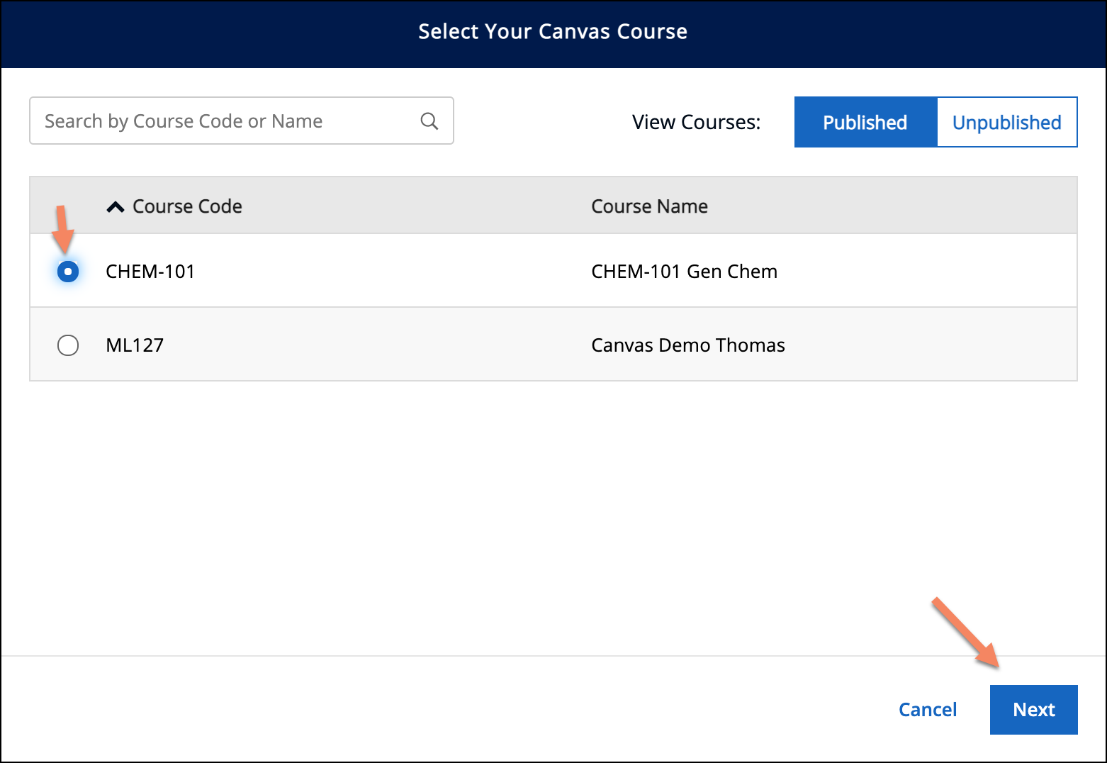 Select Courses and Sections