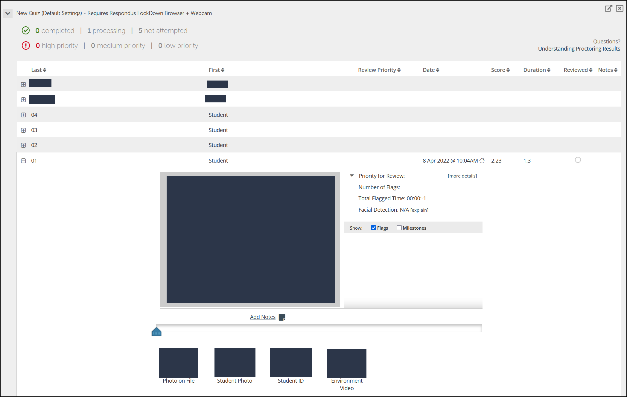 Respondus Monitor Results Screen