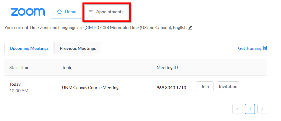 Appointments tab is to the right of the Home tab.