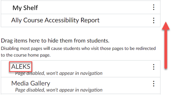 Click and drag ALEKS up to the visible navigation links