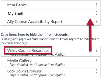 Add Wiley Course Materials to the navigation links